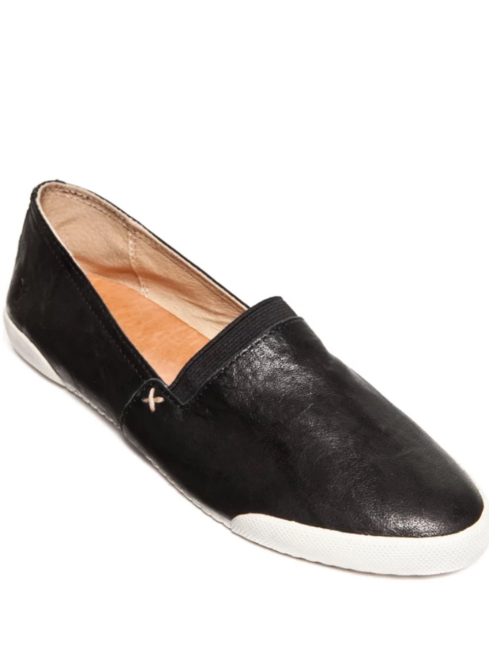 Frye Black Leather Slip-On Flat with White Sole